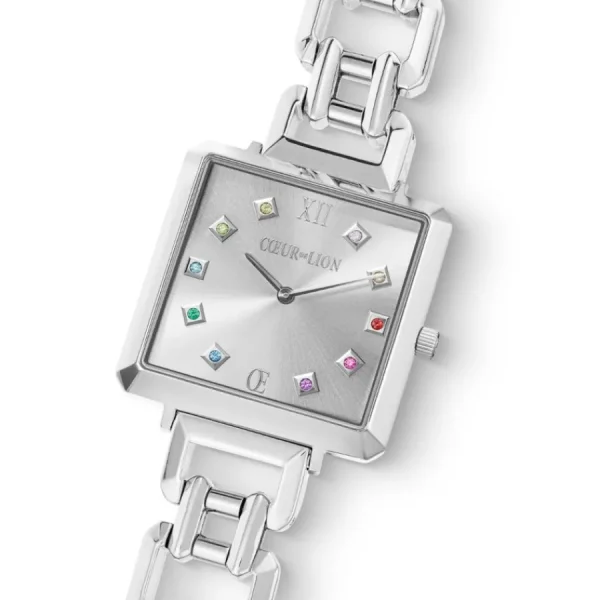 Damen Designer Uhren*Coeur de Lion 7630/74-1717 Damen-Uhr Iconic Cube Classic Rainbow Quarz Edelstahl-Band