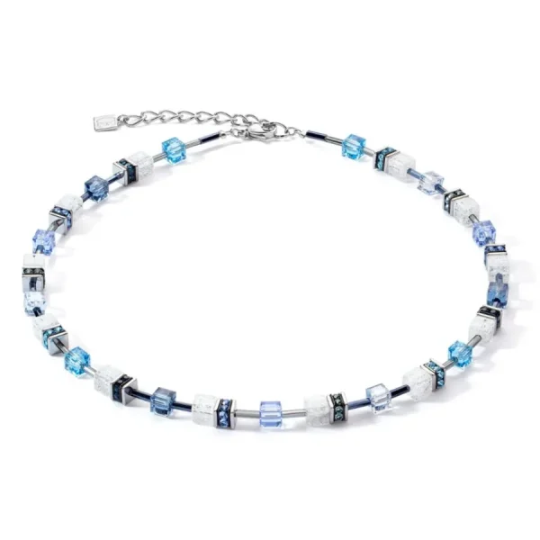 Halsketten*Coeur de Lion 3018/10-0714 Halskette GeoCUBE® Iconic Nature Blau-Weiß Silber-Ton