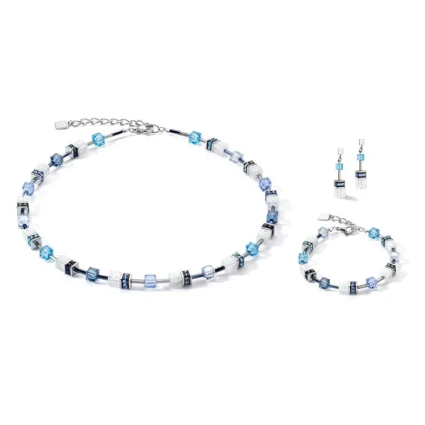 Halsketten*Coeur de Lion 3018/10-0714 Halskette GeoCUBE® Iconic Nature Blau-Weiß Silber-Ton