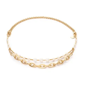 Halsketten*Coeur de Lion 1110/10-1416 Halskette Süßwasserperlen & Chunky Chain Navette Gold