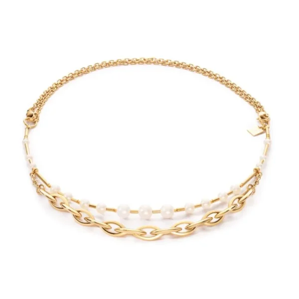 Halsketten*Coeur de Lion 1110/10-1416 Halskette Süßwasserperlen & Chunky Chain Navette Gold