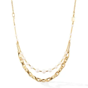 Halsketten*Coeur de Lion 1110/10-1416 Halskette Süßwasserperlen & Chunky Chain Navette Gold