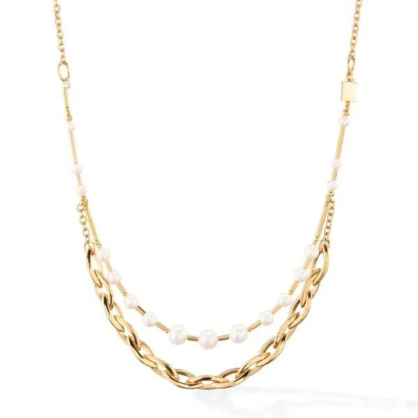 Halsketten*Coeur de Lion 1110/10-1416 Halskette Süßwasserperlen & Chunky Chain Navette Gold