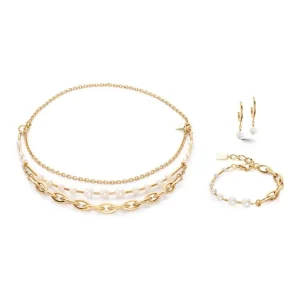 Halsketten*Coeur de Lion 1110/10-1416 Halskette Süßwasserperlen & Chunky Chain Navette Gold