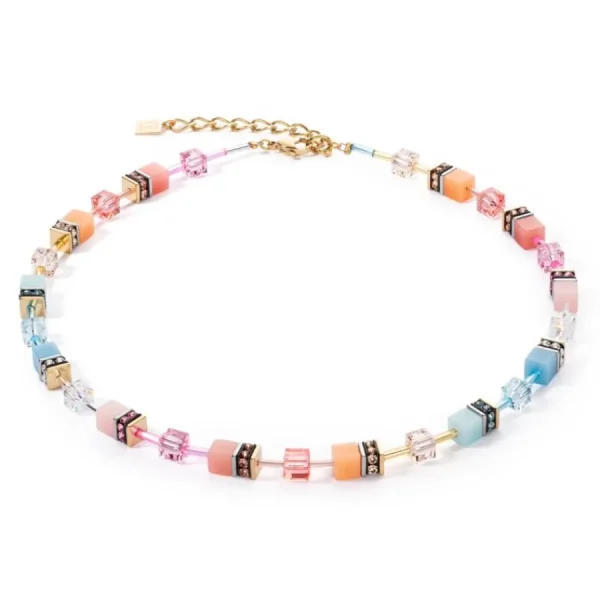 Halsketten*Coeur de Lion Halskette GeoCube® Iconic Aqua-Apricot Gold 2838/10-2028