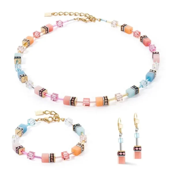 Halsketten*Coeur de Lion Halskette GeoCube® Iconic Aqua-Apricot Gold 2838/10-2028