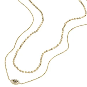 Halsketten*Fossil Halskette-Anhänger Damen Sutton Evil Eye Edelstahl Gold-Ton JF04792710
