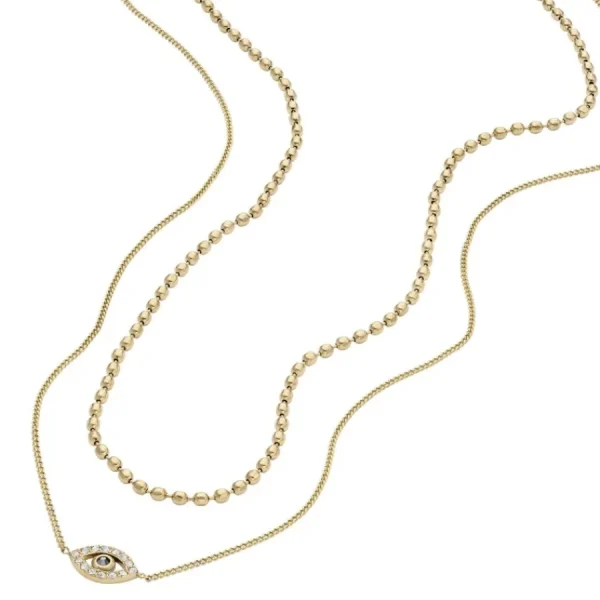 Halsketten*Fossil Halskette-Anhänger Damen Sutton Evil Eye Edelstahl Gold-Ton JF04792710