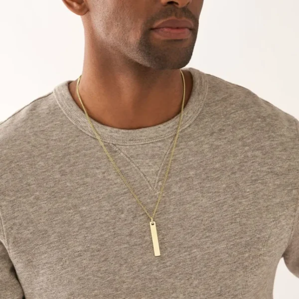 Halsketten*Fossil Halskette-Anhänger Herren Drew Edelstahl Gold-Ton JF04464710