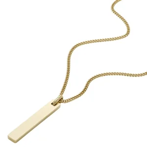 Halsketten*Fossil Halskette-Anhänger Herren Drew Edelstahl Gold-Ton JF04464710