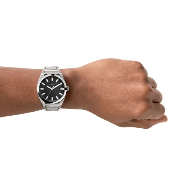 Herren Designer Uhren* Fossil Herren-Uhr Everett Schwarz Analog Quarz Edelstahl-Band FS5821