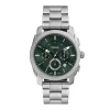 Herren Uhren Chronograph*Fossil Herren-Uhr Machine Grün Chronograph Quarz Edelstahl-Band FS6079