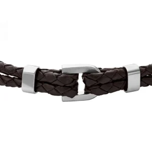 Armbänder*Fossil JF04203040 Armband Herren Heritage D-Link Braun Leder Edelstahl 19,5 cm