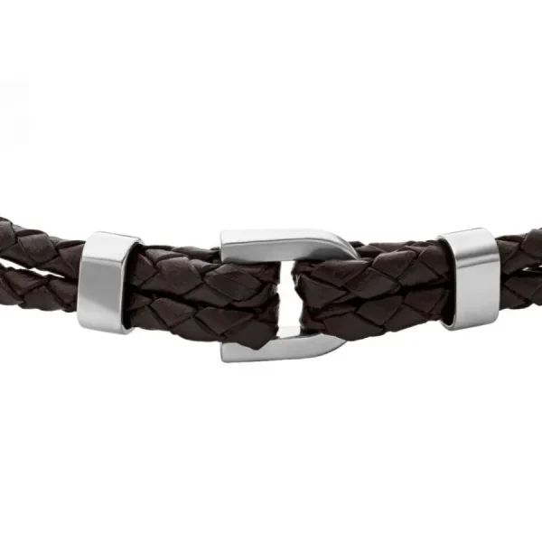 Armbänder*Fossil JF04203040 Armband Herren Heritage D-Link Braun Leder Edelstahl 19,5 cm