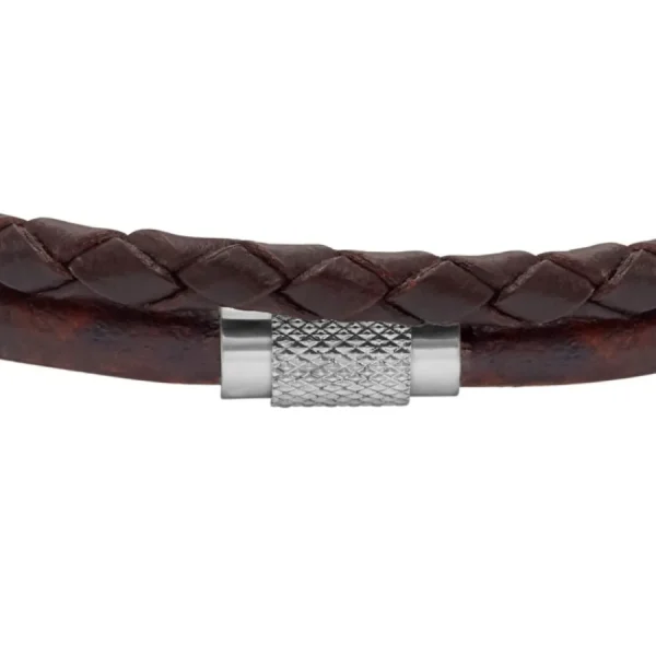 Armbänder*Fossil JF04702040 Armband Herren Multi-Strang Leder Braun Edelstahl 18,5 cm