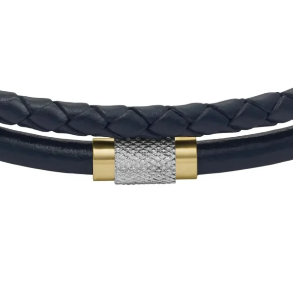 Armbänder*Fossil JF04703998 Armband Herren All Stacked Up Leder Blau Edelstahl