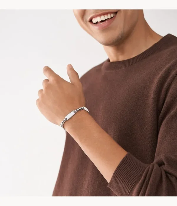 Armbänder*Fossil JF04400040 Armband Herren Drew Plakette Edelstahl 22,5 cm