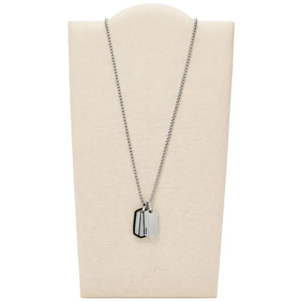 Halsketten*Fossil JF03996040 Halskette mit Anhänger Herren Chevron Dog Tag Edelstahl 61 cm