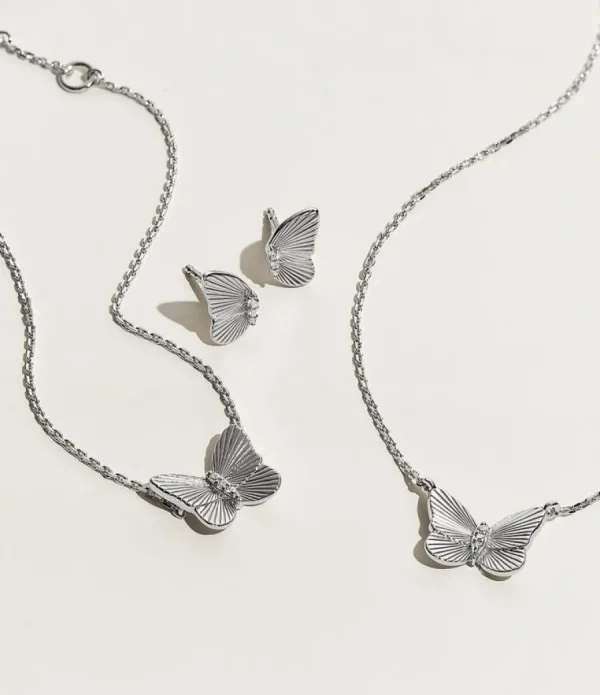 Halsketten*Fossil JFS00619040 Halskette mit Anhänger Damen Butterflies Sterlingsilber
