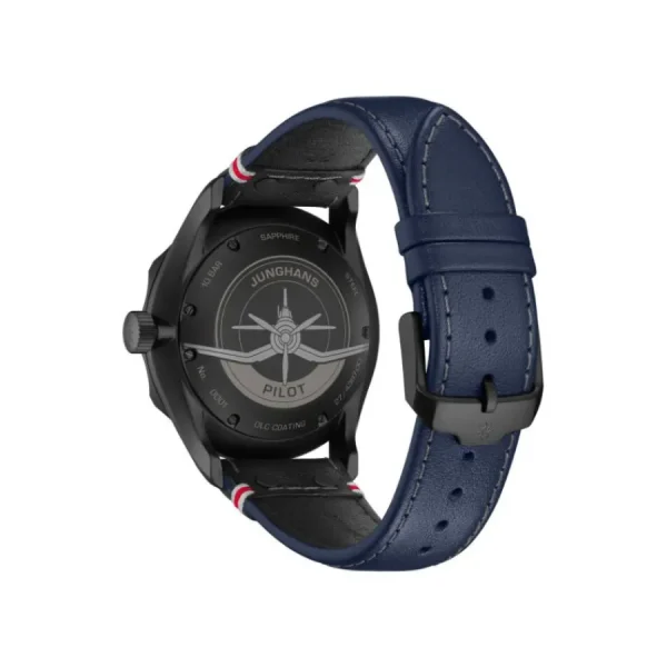 Herren Uhren Automatik*Junghans 27/4397.00 Herren-Uhr Meister Pilot Navy Blue Automatikwerk mit Leder-Armband