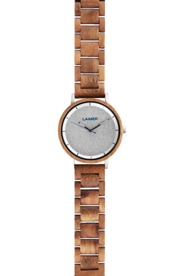 Herren Designer Uhren*Laimer - Holzuhren Laimer 0143 Herren Holzuhr Ludwig Quarz Teakholz-Armband Ø 42 mm