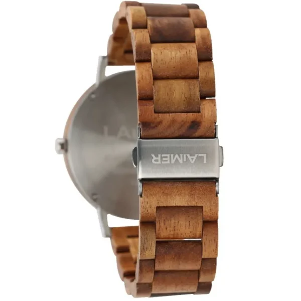 Herren Designer Uhren*Laimer - Holzuhren Laimer 0143 Herren Holzuhr Ludwig Quarz Teakholz-Armband Ø 42 mm