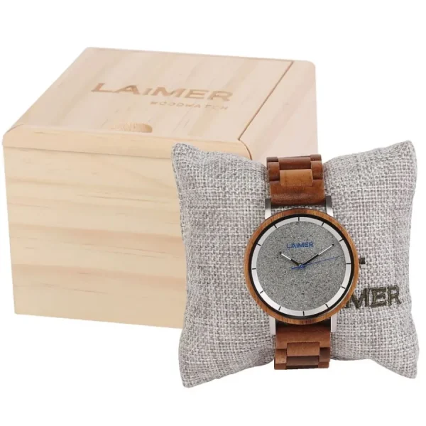 Herren Designer Uhren*Laimer - Holzuhren Laimer 0143 Herren Holzuhr Ludwig Quarz Teakholz-Armband Ø 42 mm