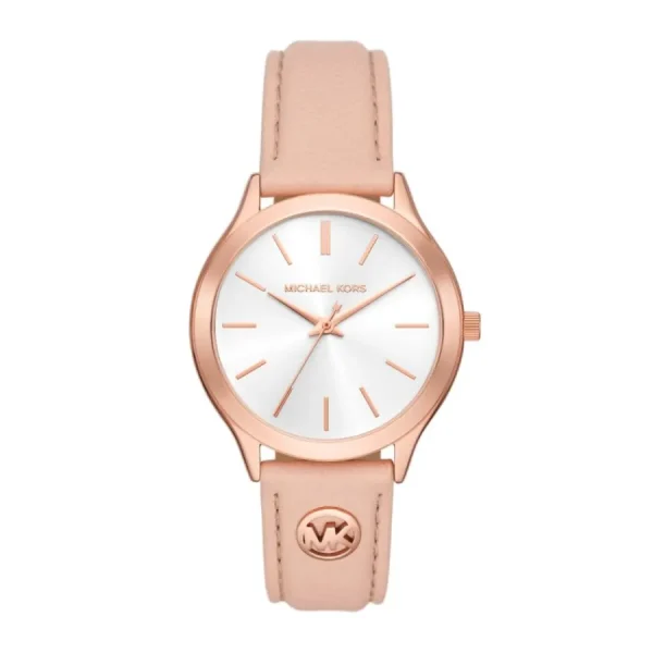 Damen Designer Uhren*Michael Kors Damen-Uhr Slim Runway Quarz Leder-Band Rosé-Gold MK7467