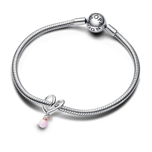 Anhänger*Pandora 783242C01 Charm Damen Eingehülltes Herz Opal Rosa Silber Rosé