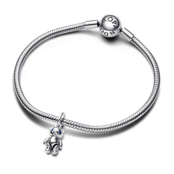 Anhänger*Pandora 792986C01 Charm-Anhänger Beweglicher Baby-Teddybär Blau Kristall Silber