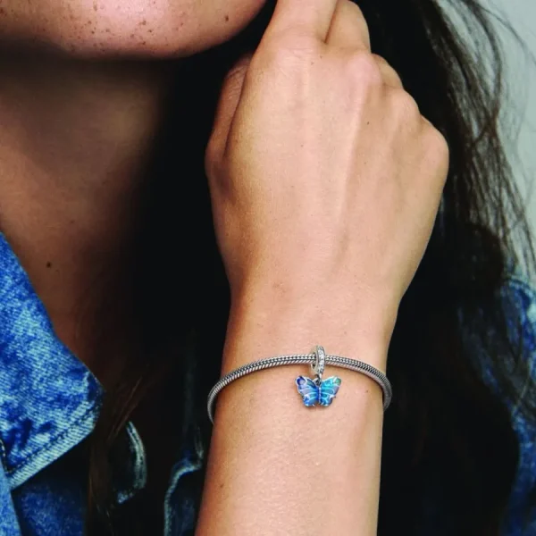 Anhänger*Pandora 792698C01 Charm-Anhänger Damen Blauer Murano-Glas Schmetterling Silber