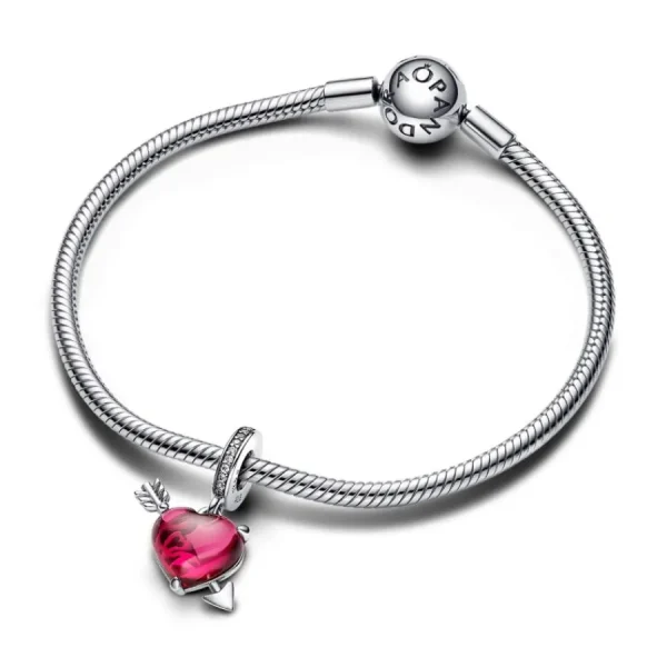 Anhänger*Pandora 793085C01 Charm-Anhänger Damen Rotes Herz & Pfeil Murano-Glas Silber