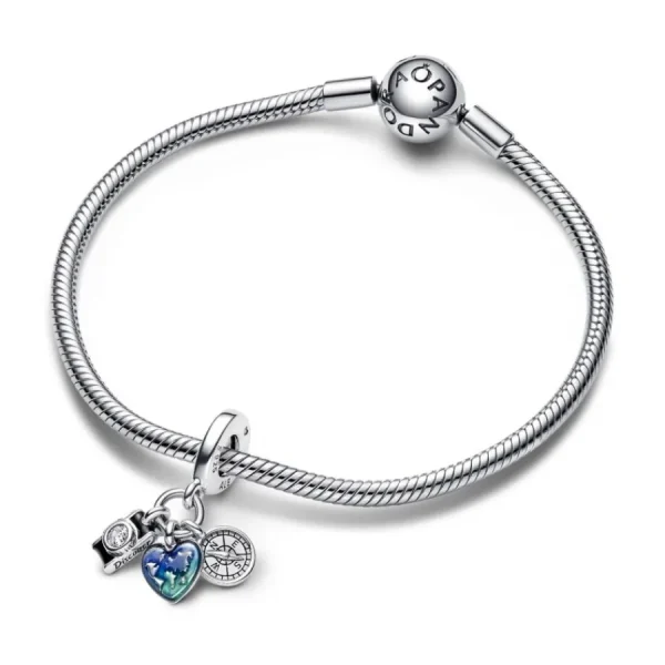 Anhänger*Pandora 792703C01 Charm-Anhänger Damen Kamera Herz & Kompass Sterling-Silber