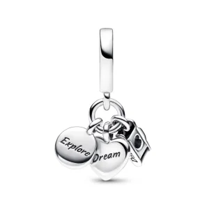 Anhänger*Pandora 792703C01 Charm-Anhänger Damen Kamera Herz & Kompass Sterling-Silber