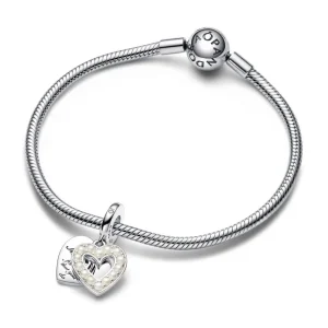Anhänger*Pandora 792649C01 Charm-Anhänger Damen Doppelter Perlmuttweißes Herz Silber