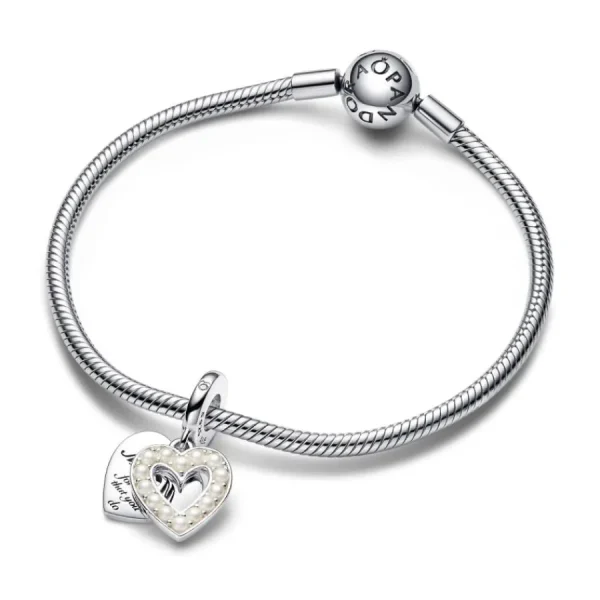 Anhänger*Pandora 792649C01 Charm-Anhänger Damen Doppelter Perlmuttweißes Herz Silber