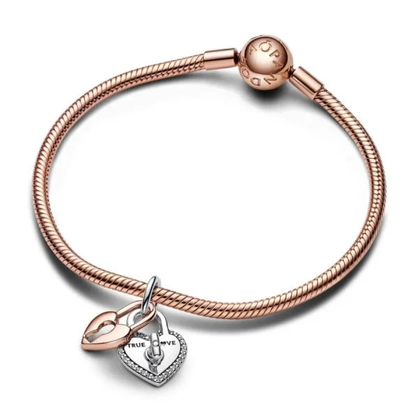 Anhänger*Pandora 783079C01 Charm-Anhänger Drehbares Herz-Schloss Doppelt Silber Roségold