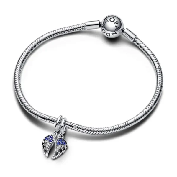 Anhänger*Pandora 792821C01 Charm-Anhänger Funkelnde Teilbarere Engelsflügel Blau Silber