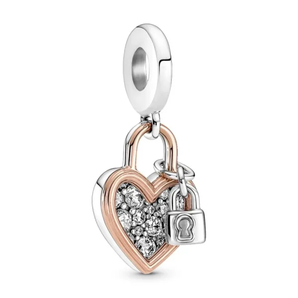 Anhänger*Pandora 780087C01 Charm-Anhänger Herzschloss Doppelter Silber 14k Rosé Vergoldet