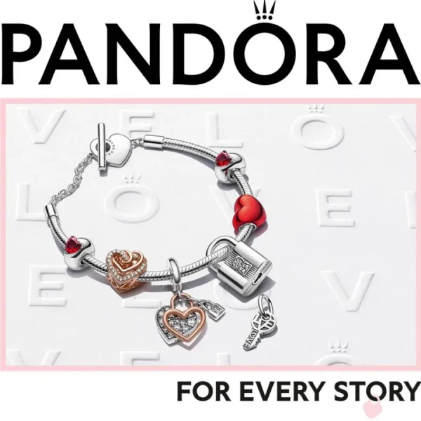 Anhänger*Pandora 780087C01 Charm-Anhänger Herzschloss Doppelter Silber 14k Rosé Vergoldet
