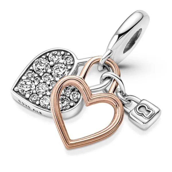 Anhänger*Pandora 780087C01 Charm-Anhänger Herzschloss Doppelter Silber 14k Rosé Vergoldet