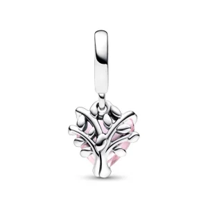 Anhänger*Pandora 792654C01 Charm-Anhänger Rosafarbener Kristall Stammbaum & Herz Silber