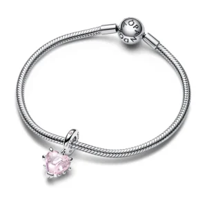 Anhänger*Pandora 792654C01 Charm-Anhänger Rosafarbener Kristall Stammbaum & Herz Silber