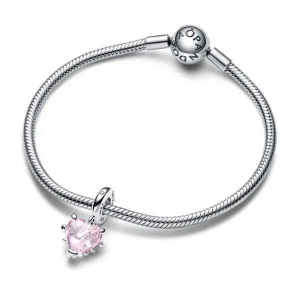 Anhänger*Pandora 792654C01 Charm-Anhänger Rosafarbener Kristall Stammbaum & Herz Silber