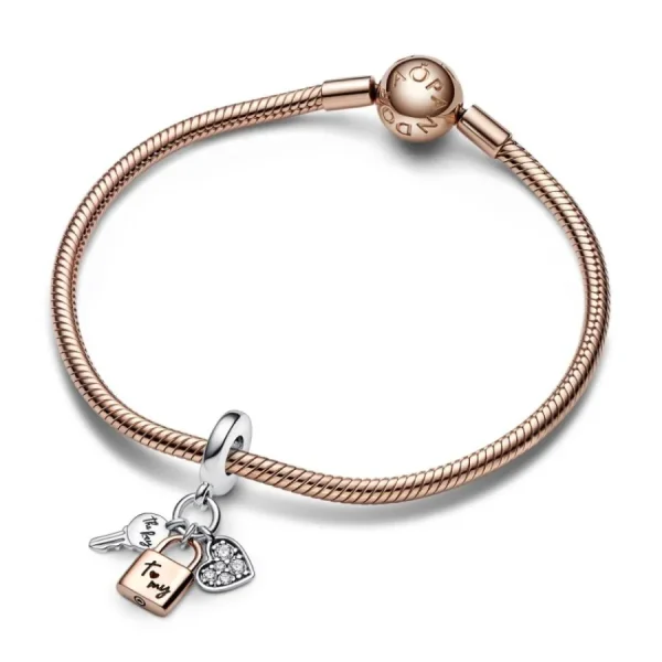 Anhänger*Pandora 782506C01 Charm-Anhänger Schlüssel Vorhängeschloss Herz Silber 14k Rosé