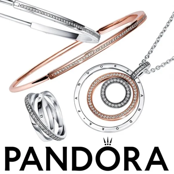 Anhänger*Pandora 782287C01 Charm-Anhänger Signature Bicolor Logo Kreise Silber 14k Rosé