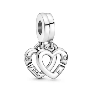 Anhänger*Pandora 799538C01 Charm-Anhänger Verbundene Schwester Teilbare Herzen Silber