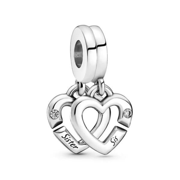 Anhänger*Pandora 799538C01 Charm-Anhänger Verbundene Schwester Teilbare Herzen Silber