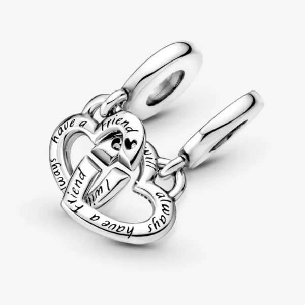 Anhänger*Pandora 799538C01 Charm-Anhänger Verbundene Schwester Teilbare Herzen Silber