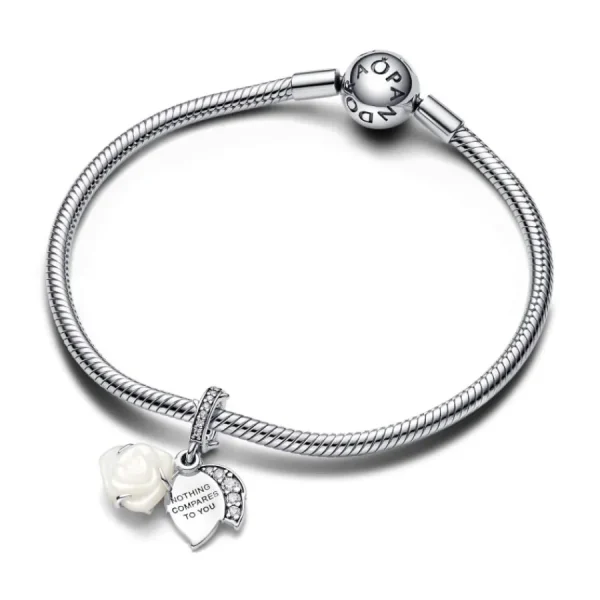 Anhänger*Pandora 793200C01 Charm-Anhänger Weiße Blühende Rose Zirkonia Silber